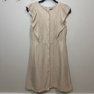 J. Crew Cream Ruffle Sleeve Midi Dress Boho Linen Lined with Pockets Boho Summer